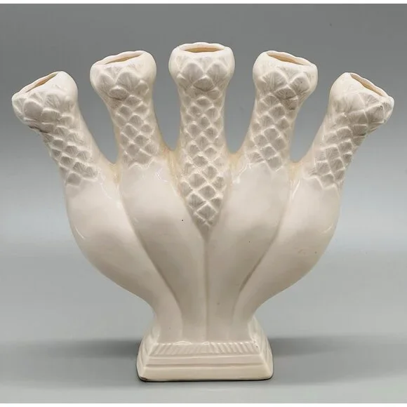 Mid Century Cream Quintal Five Finger Vase Posy Holder Ceramic 7.5 inch - Picture 4 of 7